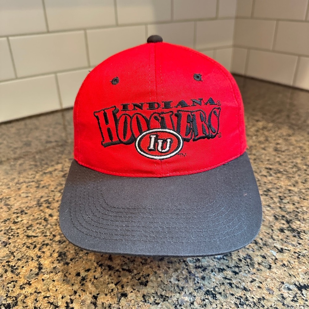 Vtg 90's Indiana Hoosiers Signatures Snapback Baseball Cap Red Black